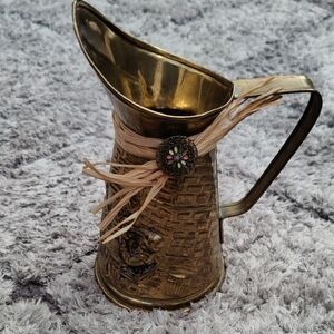 Vintage Brass Pitcher with Decorative Handle